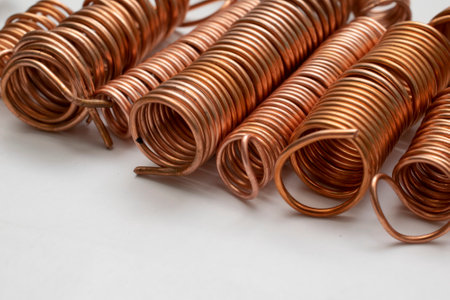 copper for recycling. copper wires coiled into spiralsの写真素材