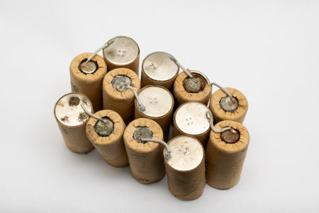 old nickel cadmium batteries isolated on white background