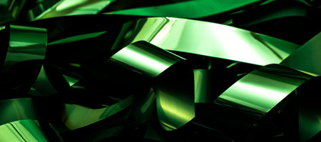 green spiral ribbon, videotape tape. background or textureの写真素材