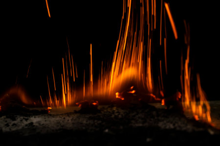 fire in dark. explosion black powder.の写真素材