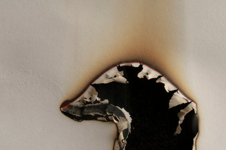 burning paper, glowing edge of paper on a black backgroundの写真素材