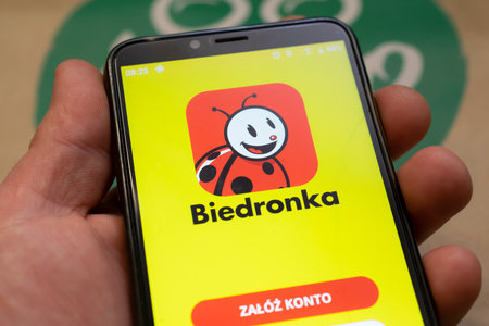 Katowice, Poland - 05.27.2023 Biedronka store mobile application. online visitのeditorial素材