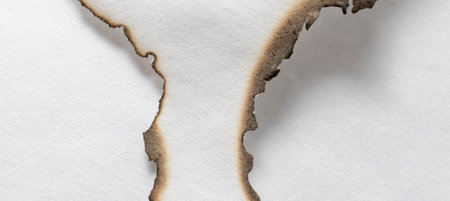 burning paper, glowing edge of paper on a white backgroundの写真素材