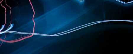 Night road lights. Lights of moving cars at night. long exposureの写真素材