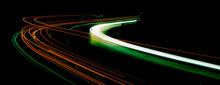 Night road lights. Lights of moving cars at night. long exposureの写真素材