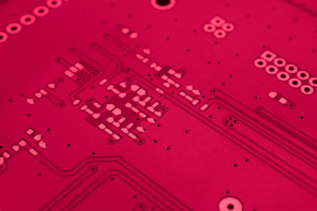 red printed circuit. layout of tracks