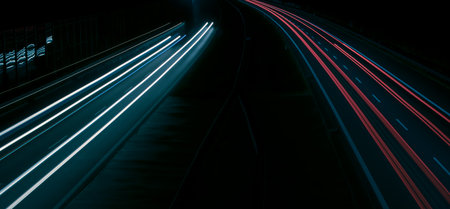 lights of cars with night. long exposure, light linesの写真素材