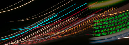 lights of cars with night. long exposure, light lines