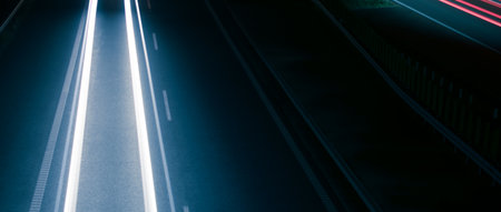 lights of cars with night. long exposure, light linesの写真素材