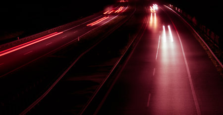 lights of cars with night. long exposure, light linesの写真素材