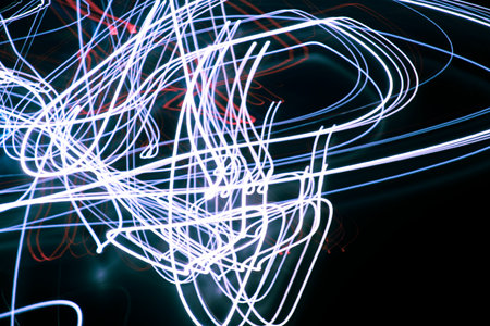 Night road lights. Lights of moving cars at night. long exposureの写真素材
