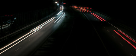 lights of cars with night. long exposure, light lines