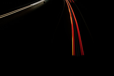 lights of cars with night. long exposure, light linesの写真素材
