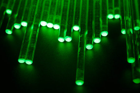 glowing optical fiber in the dark