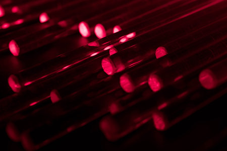 glowing optical fiber in the darkの写真素材