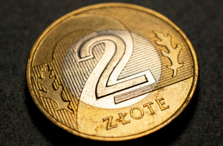 two Polish zloty coin, national currency of Poland. macroの写真素材