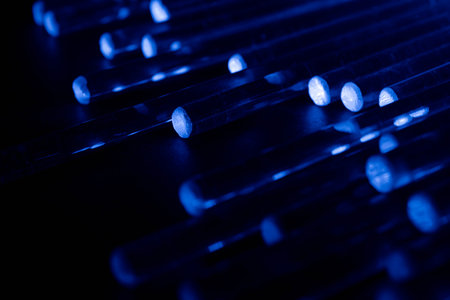 glowing optical fiber in the dark