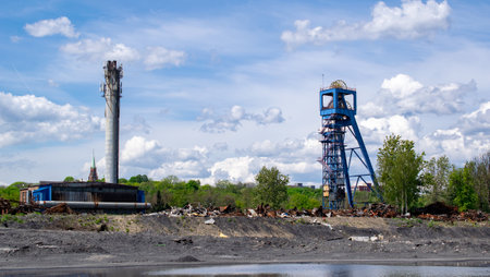 shaft tower of a hard coal mine in Piekary Silesiaの写真素材