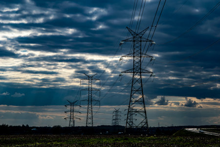 high voltage lines, power poles
