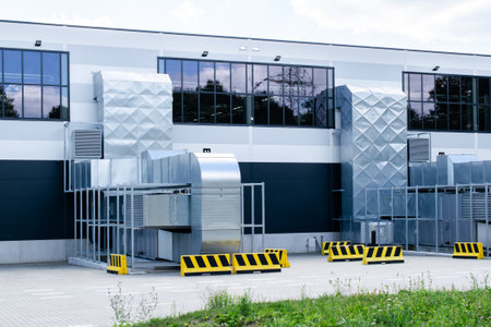 external ventilation and air conditioning system at the factory hall