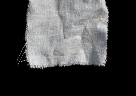 torn old white rag on a black backgroundの写真素材