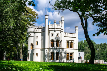 a 19th-century palace in the neo-Gothic style in Bytom, the Tiele-Winckler Palace in Miechowice.の写真素材