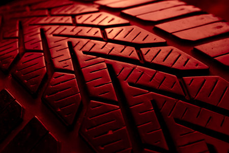 red tire tread, tire traces backgroundの写真素材