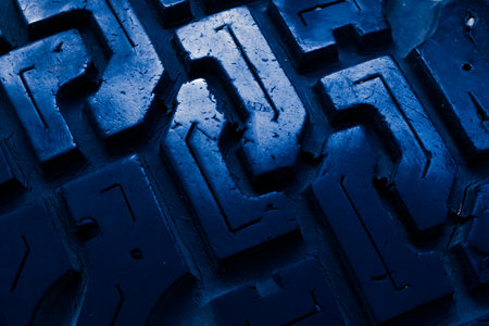 blue tire tread, tire traces backgroundの写真素材