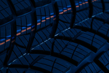 blue tire tread, tire traces backgroundの写真素材