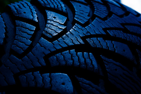 blue tire tread, tire traces backgroundの写真素材