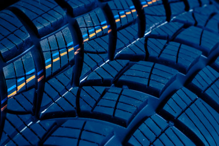 blue tire tread, tire traces backgroundの写真素材