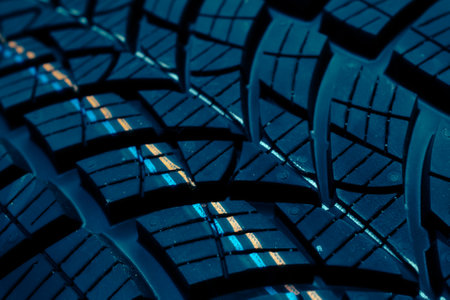 blue tire tread, tire traces backgroundの写真素材