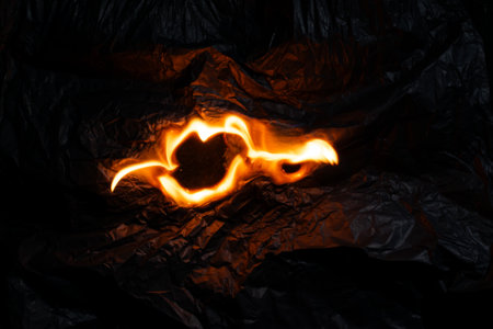 burning paper, glowing edge of paper on a black backgroundの写真素材