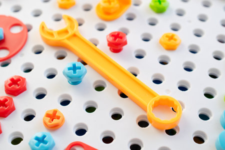 work table with plastic screwsの写真素材