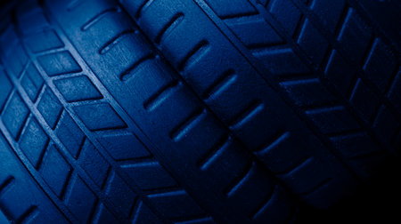 tire tread in blue, tire traces backgroundの写真素材
