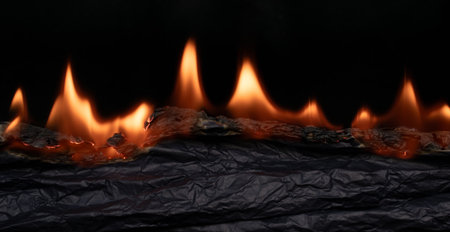 burning paper, glowing edge of paper on a black background
