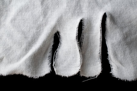 torn old white rag with holes on a black background, canvasの写真素材