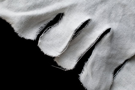 torn old white rag with holes on a black background, canvas