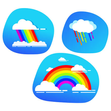 Cloud rainbow arc,rain shape blue sky.Cartoon vector flat.のイラスト素材