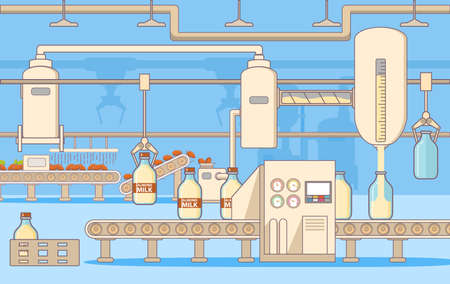 Almond Milk with nuts. Lactose free. Factory production processing.のイラスト素材