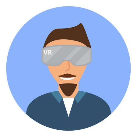 A cartoon character man with virtual reality glasses flat icon.のイラスト素材