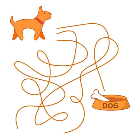 Maze game, education game for children puppy. Bowl for a dog with a bone.のイラスト素材
