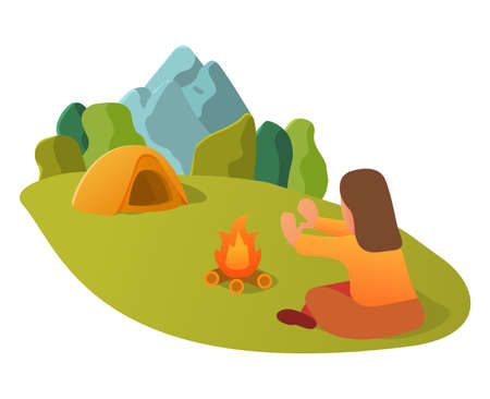Hiking and outdoor recreation. Mountain Camping and travel concept.のイラスト素材