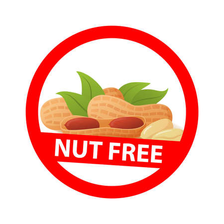 Nut free symbol ban peanuts.Realistic vector illustration.のイラスト素材