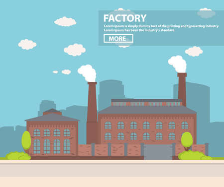 Old industrial factory with a pipe a city silhouette flat vector.Industrial production.の写真素材
