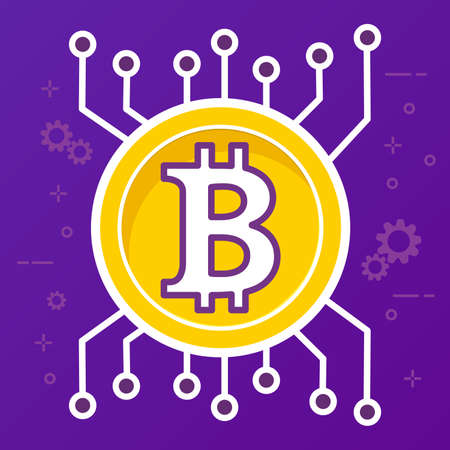 Bitcoin digital cryptocurrency. Flat vector. Golden coin.のイラスト素材
