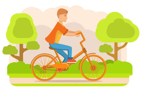 Bicycle rider young guy.Cyclist man on bike.Sport athlete.のイラスト素材