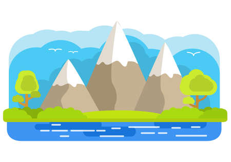 Mountain lake. Summer day landscape. Forest Sky.Alps wilderness.のイラスト素材