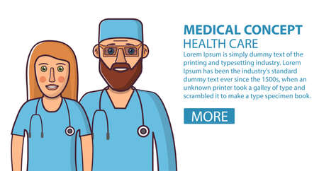 Doctors man beard and young woman. A medical concept of design of a poster for website of a hospital or clinic.のイラスト素材