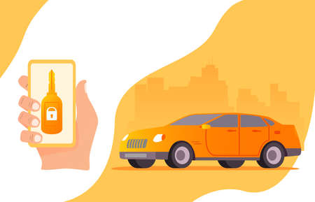 Smart car key security .The smartphone controls wireless auto.のイラスト素材